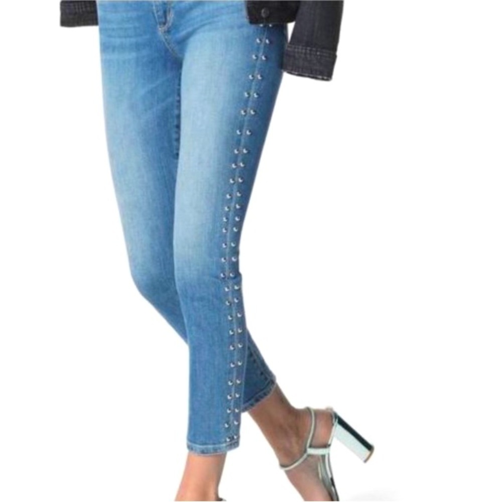 Joe's Jeans The Charlie High Rise Skinny Crop Light Blue Studded Ankle Jeans